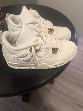 Jordan White Sneakers with Gold Accents